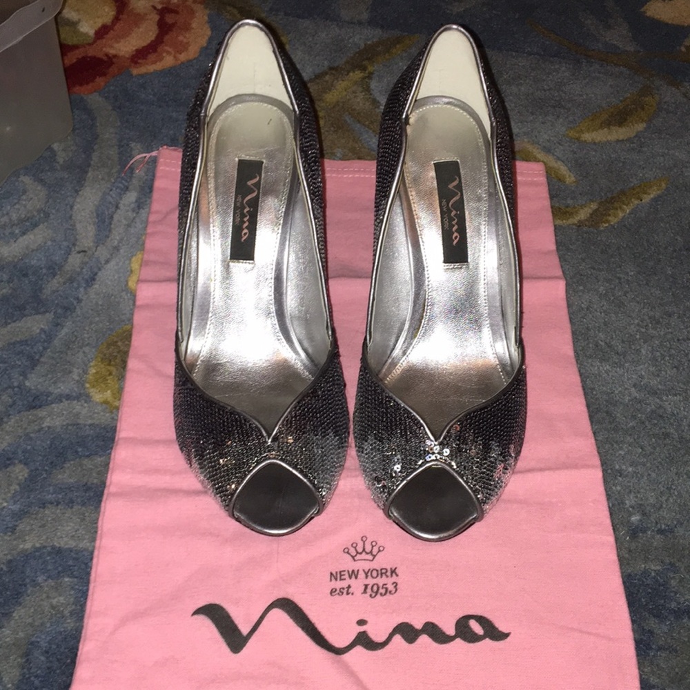 Chrome colored Nina heels
